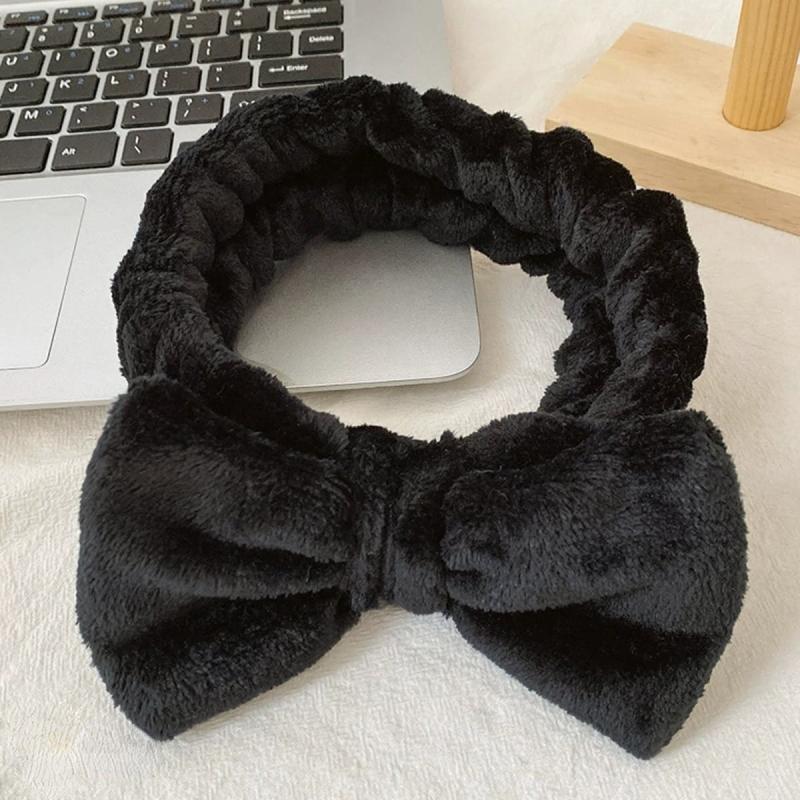 Soft Headband Elastic Bowknot Coral Fleece Head Wrap for Skincare Makeup