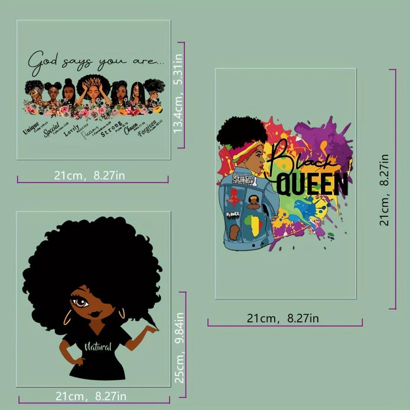 3PCS Dark Women Pattern Heat Transfer Sticker T shirt Iron on Stickers