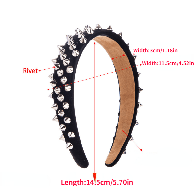 Punk Hair Band Rivet Decor Headband Wide Headdress Women Girls Hair Accessories
