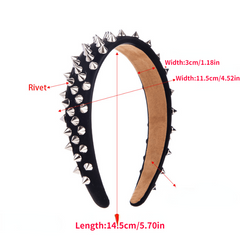 Punk Hair Band Rivet Decor Headband Wide Headdress Women Girls Hair Accessories