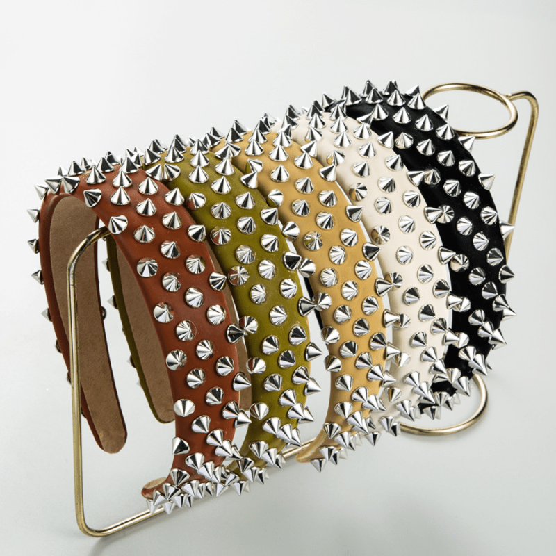 Punk Hair Band Rivet Decor Headband Wide Headdress Women Girls Hair Accessories