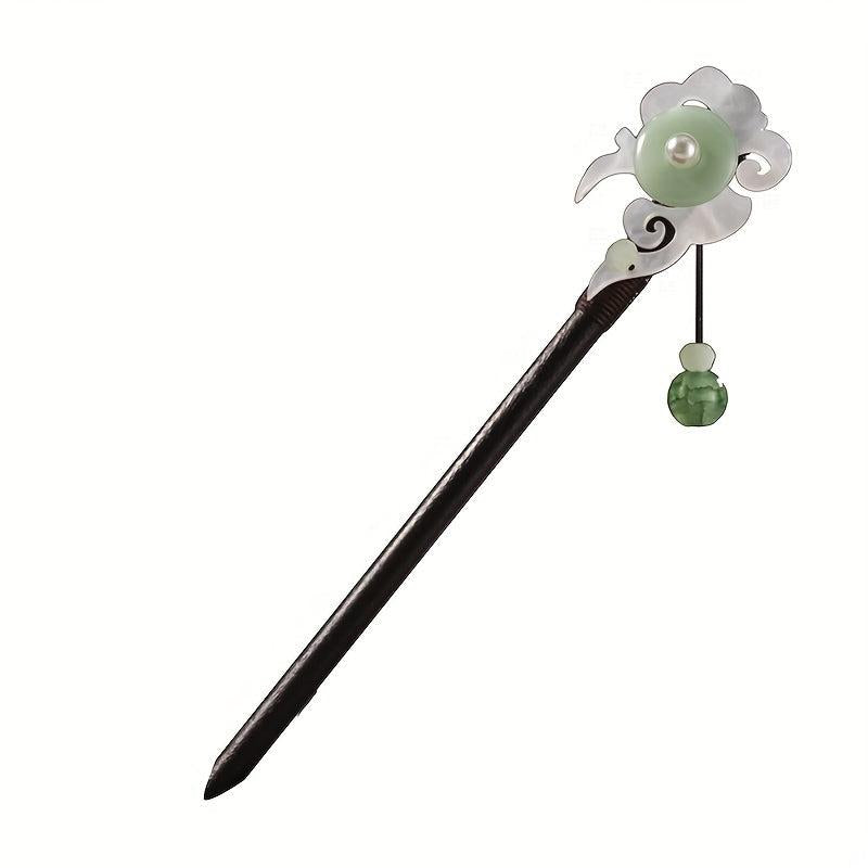 Vintage Faux Jade Hairpin Wooden Hair Stick Hair Accessory