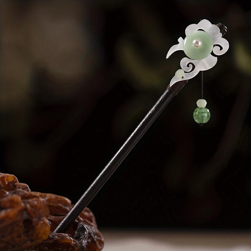 Vintage Faux Jade Hairpin Wooden Hair Stick Hair Accessory