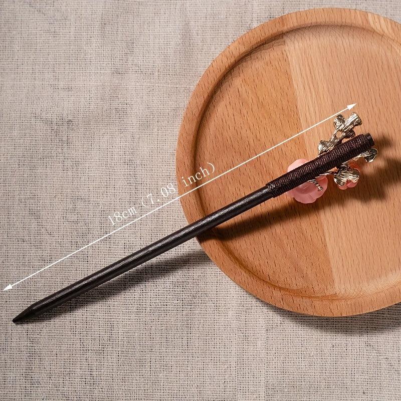 Wooden Flower Hairpin Chinese Style Hair Stick Ponytail Holder
