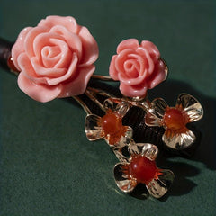 Wooden Flower Hairpin Chinese Style Hair Stick Ponytail Holder