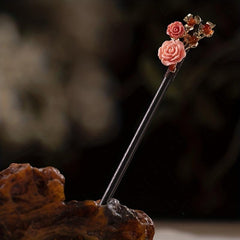Wooden Flower Hairpin Chinese Style Hair Stick Ponytail Holder