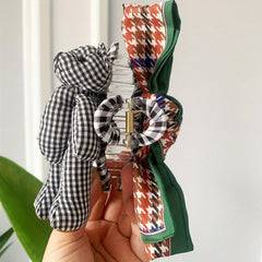 Bear Doll Hair Claw Clip Houndstooth Bow Non Slip Grip Hair Jaw Clip