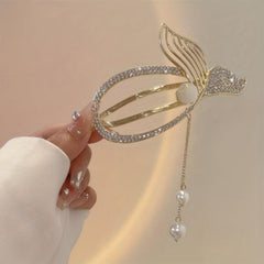 4pcs Rhinestone Shark Claw Fishtail Hair Clip with Pearl Pendant