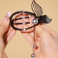 4pcs Rhinestone Shark Claw Fishtail Hair Clip with Pearl Pendant