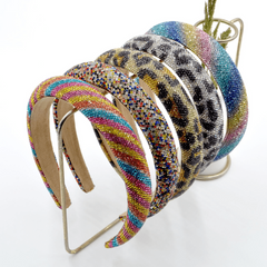 Retro Sky Star Rhinestone Wide Head Band Leopard Print Hair Clip