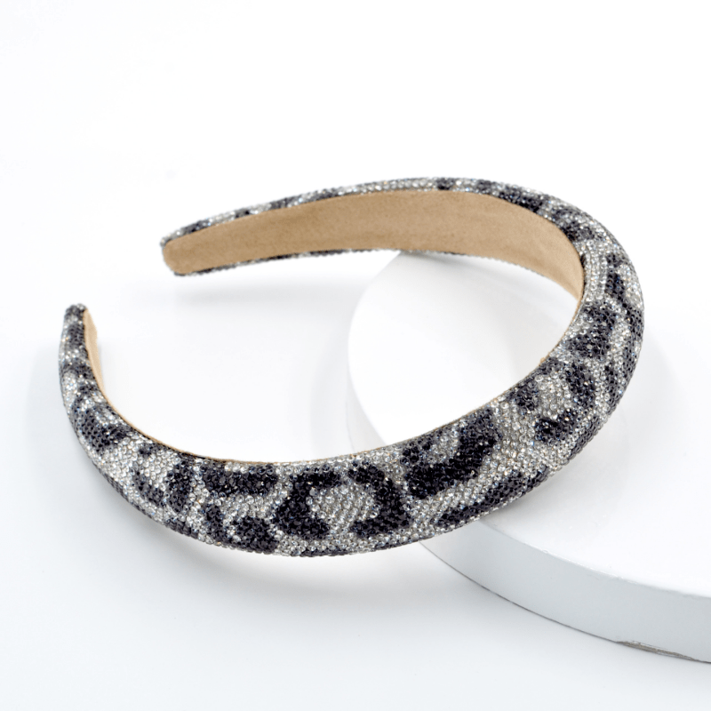 Retro Sky Star Rhinestone Wide Head Band Leopard Print Hair Clip