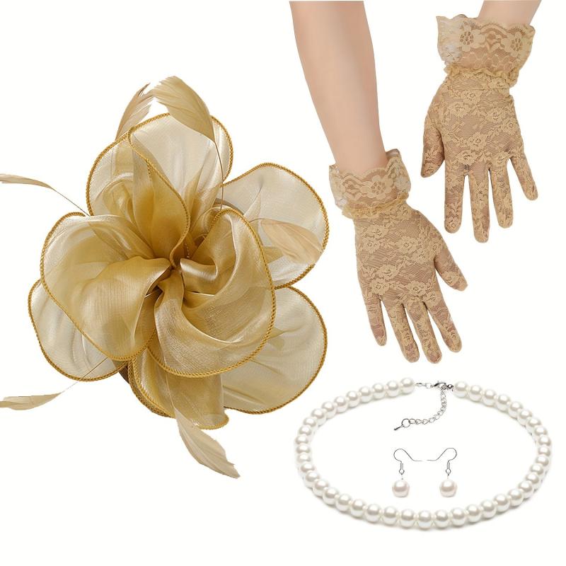 Fascinator Hats Women Tea Party Hats Gloves Set