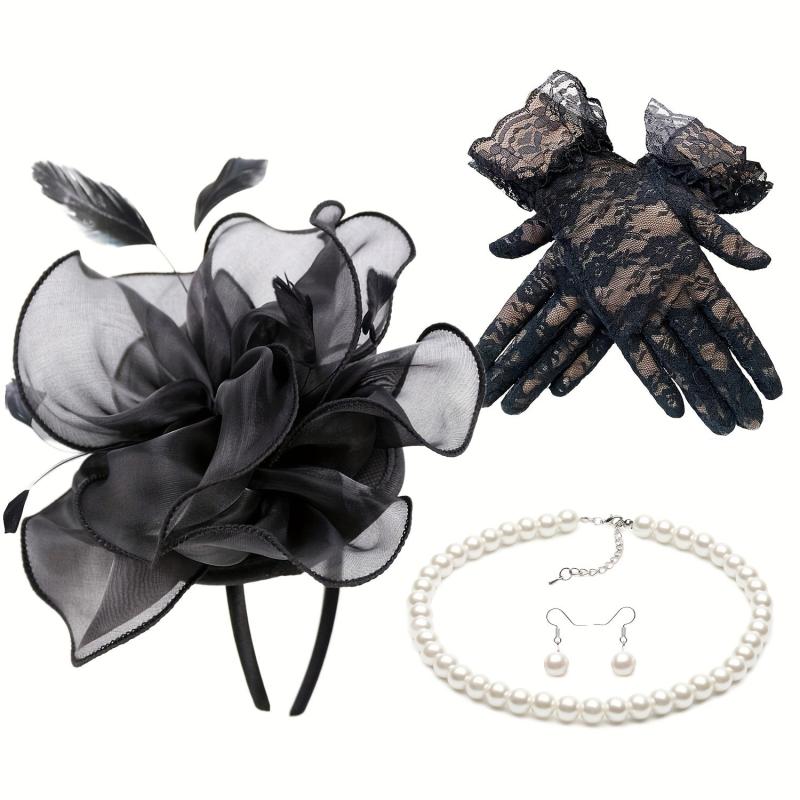 Fascinator Hats Women Tea Party Hats Gloves Set