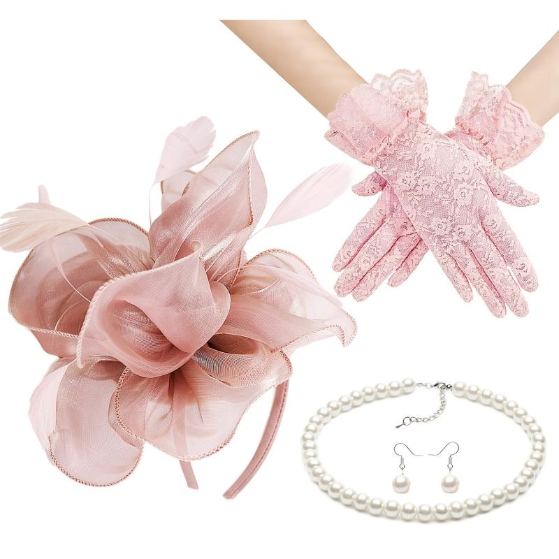 Fascinator Hats Women Tea Party Hats Gloves Set