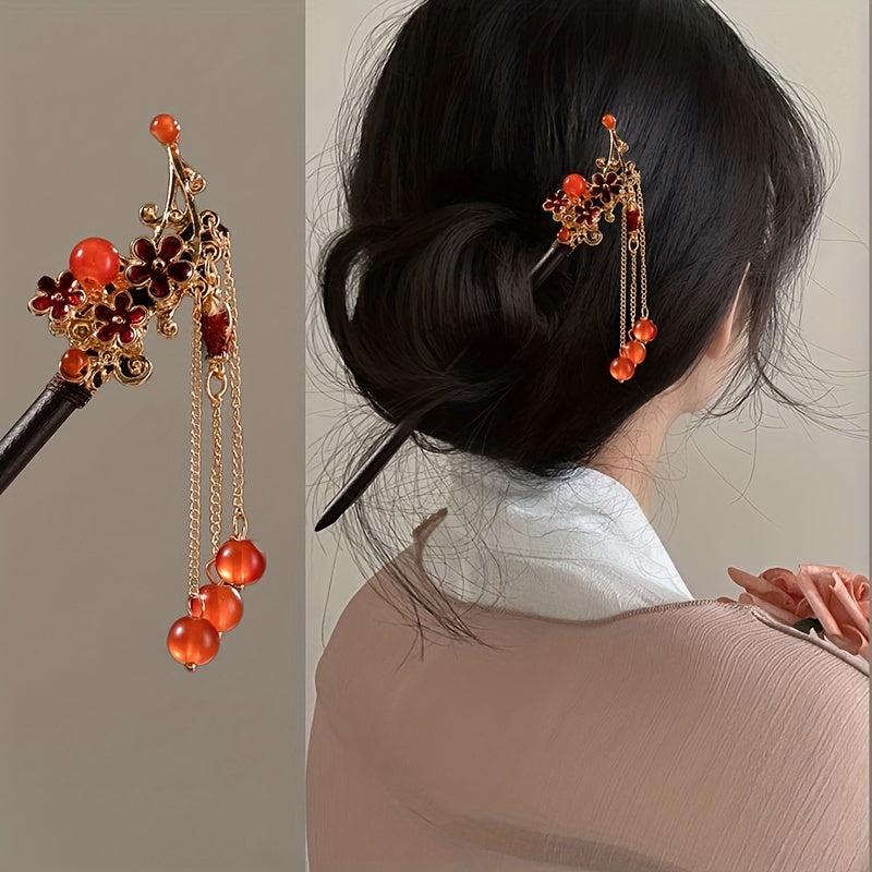 Chinese Style Wooden Hair Stick Retro Ponytail Holder Hair Accessories For Women