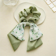 Floral Bow Hair Tie Scrunchie Ponytail Band Hair Accessories