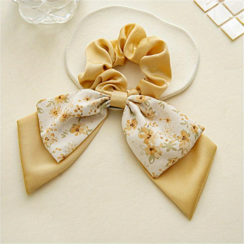 Floral Bow Hair Tie Scrunchie Ponytail Band Hair Accessories