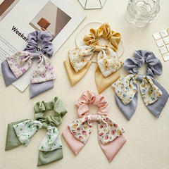 Floral Bow Hair Tie Scrunchie Ponytail Band Hair Accessories