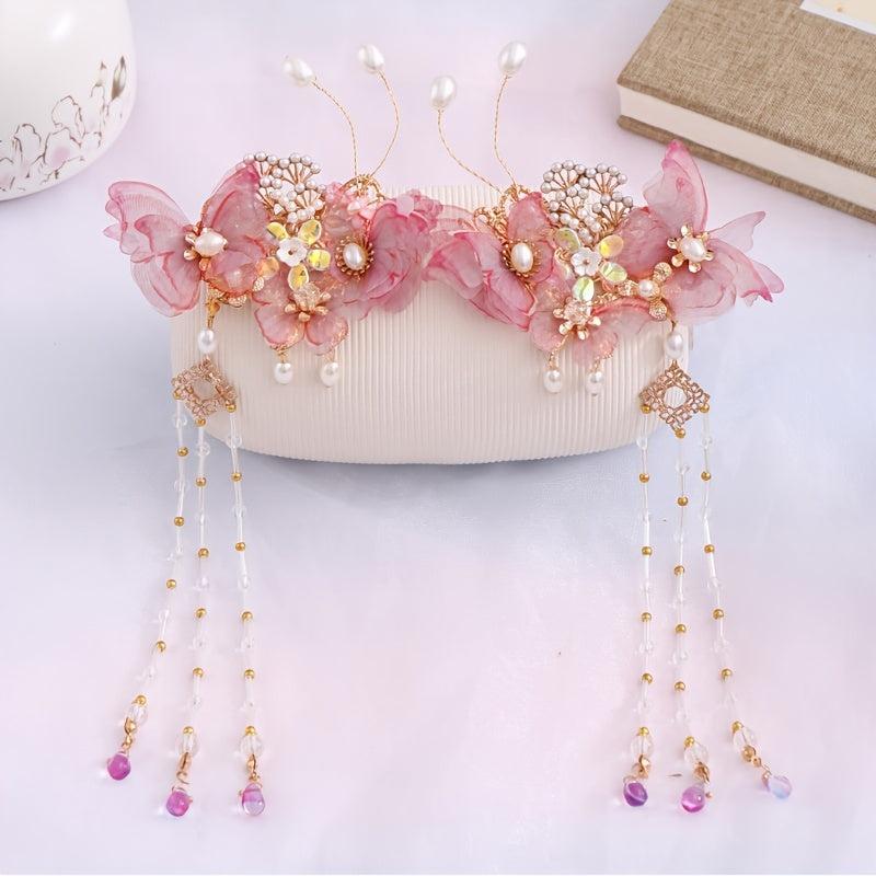 Hanfu Hairclip Faux Pearl Flower Barrette Vintage Chinese Style Hair Accessory