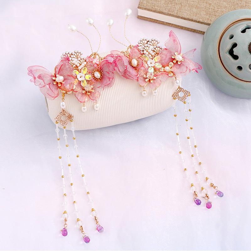 Hanfu Hairclip Faux Pearl Flower Barrette Vintage Chinese Style Hair Accessory