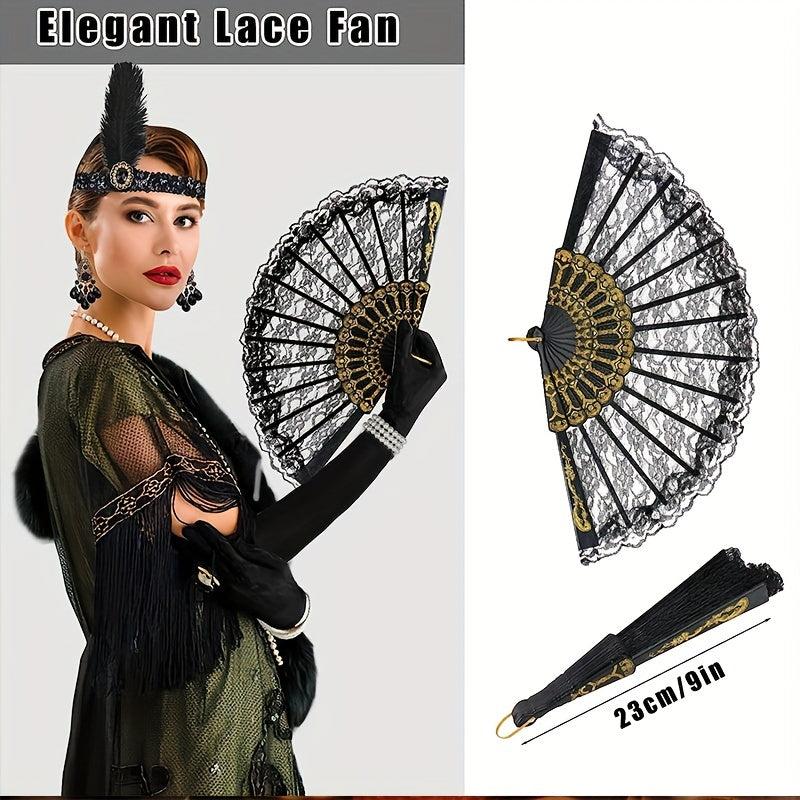 Flapper Accessories Set Feather Headband Gloves Necklace Earrings Fan