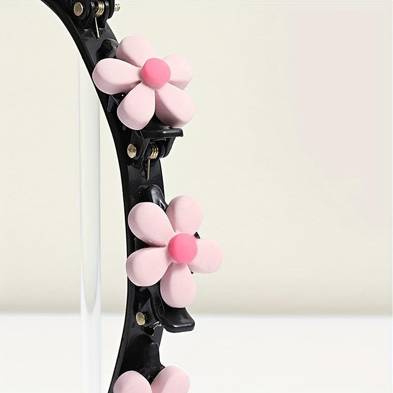 Pink Flower Hair Band With Hair Clip for Women Girls