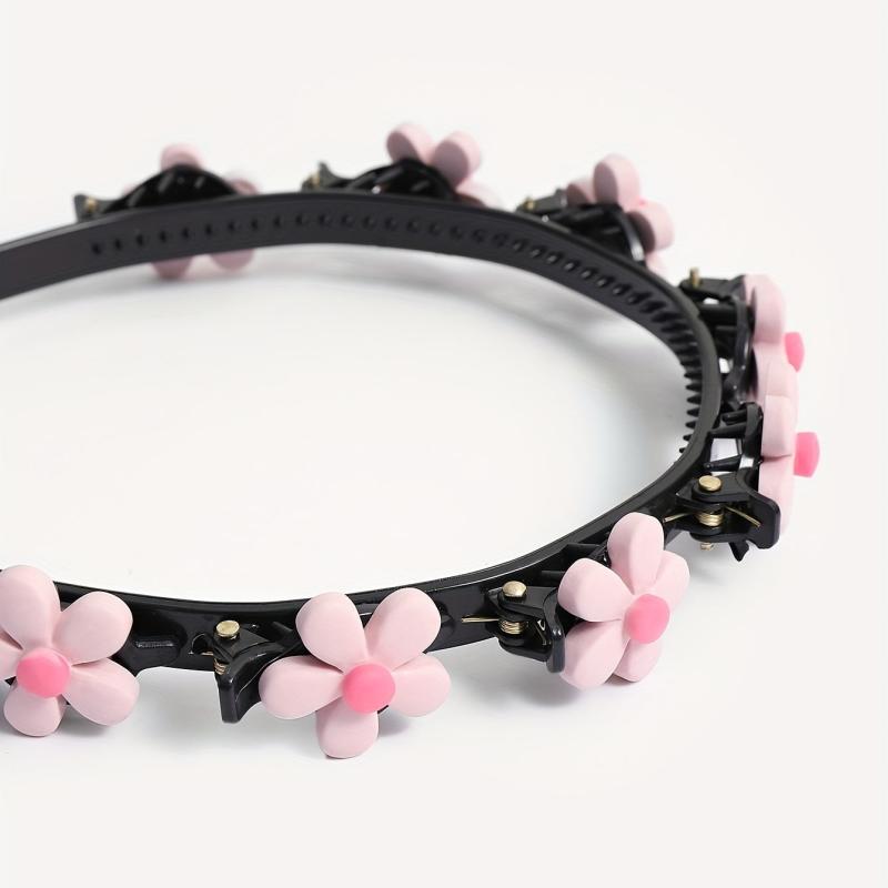 Pink Flower Hair Band With Hair Clip for Women Girls