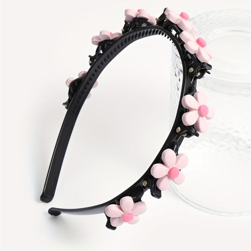 Pink Flower Hair Band With Hair Clip for Women Girls