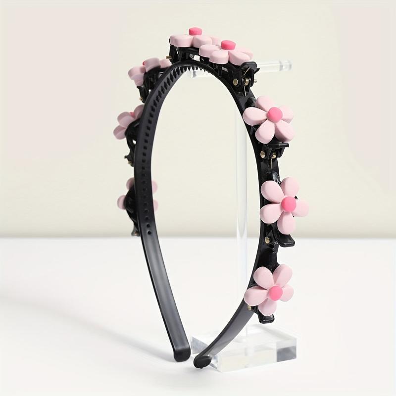 Pink Flower Hair Band With Hair Clip for Women Girls