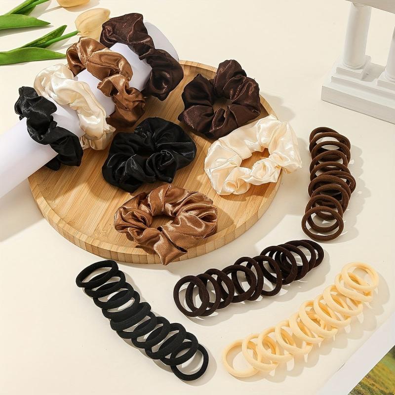 48 Pack Solid Color Scrunchies Hair Tie Set for Women and Girls