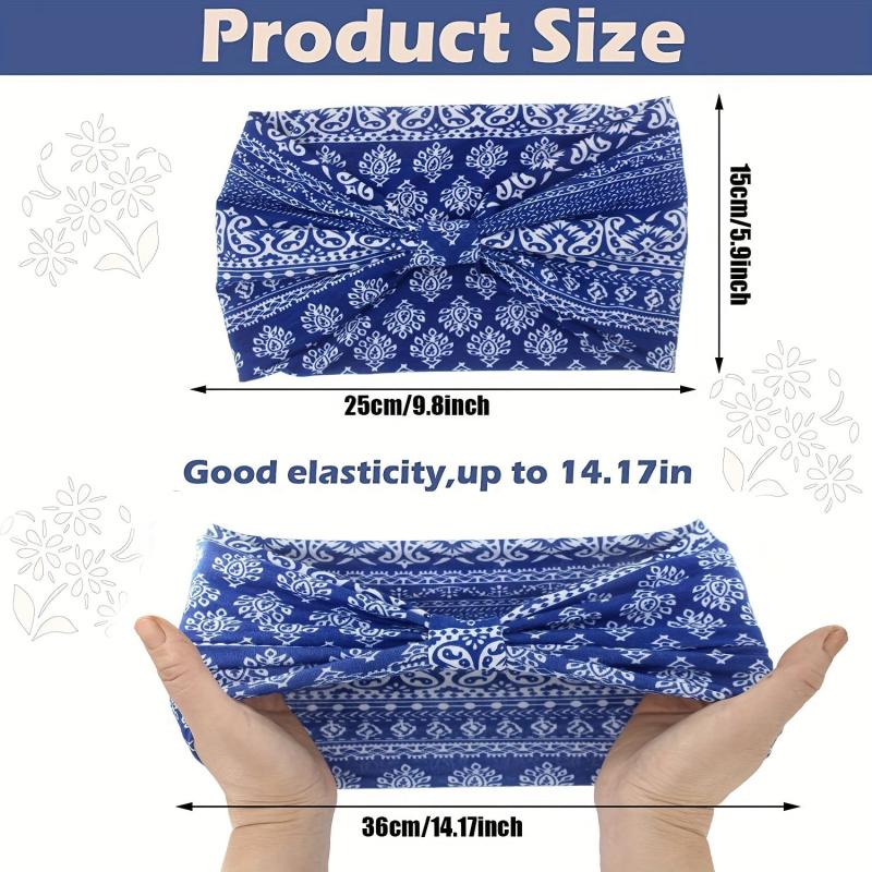 4pcs Boho Paisley Print Headband Stretchy Headdress Criss Cross Hair Band