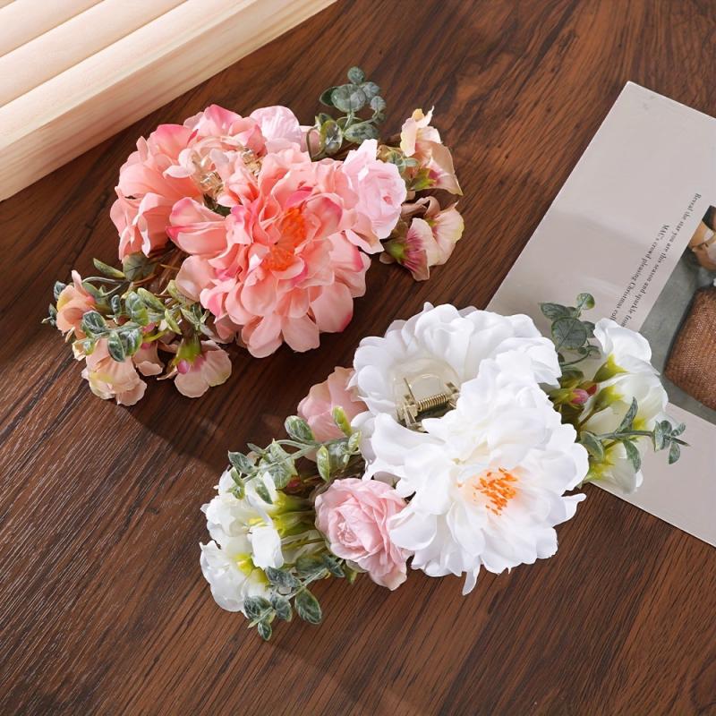 Flower Hair Claw Clip Leaf Decor Bridal Ponytail Holder