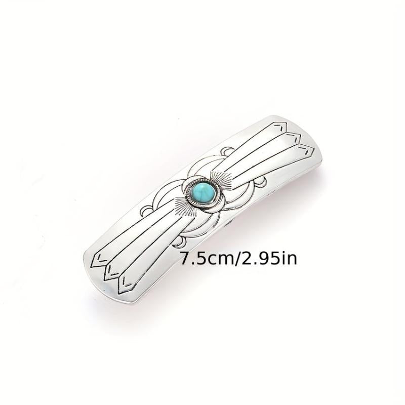 Turquoise Hair Clip Silvery Barrette Western Style Hair Accessories