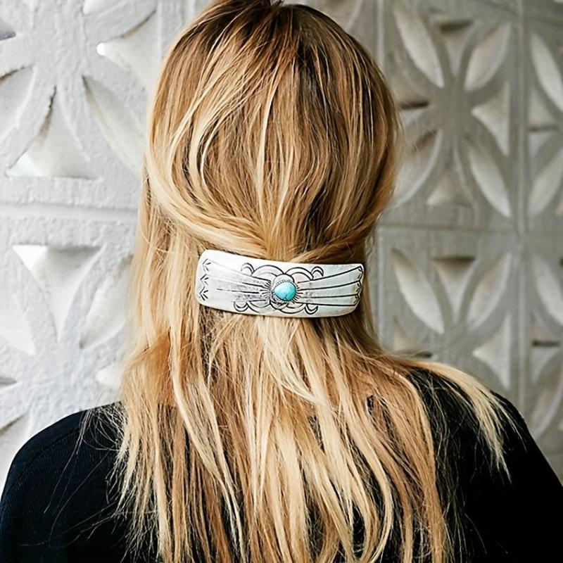 Turquoise Hair Clip Silvery Barrette Western Style Hair Accessories