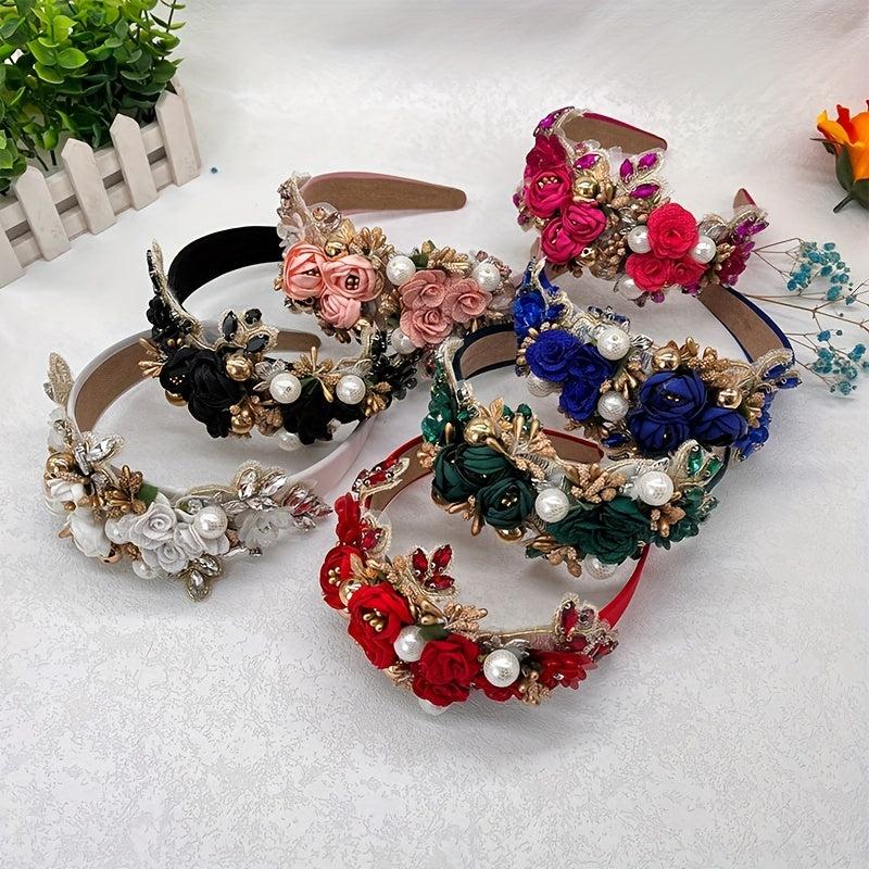 Flower Rhinestone Headband Faux Pearl Head Jewelry Hair Accessories