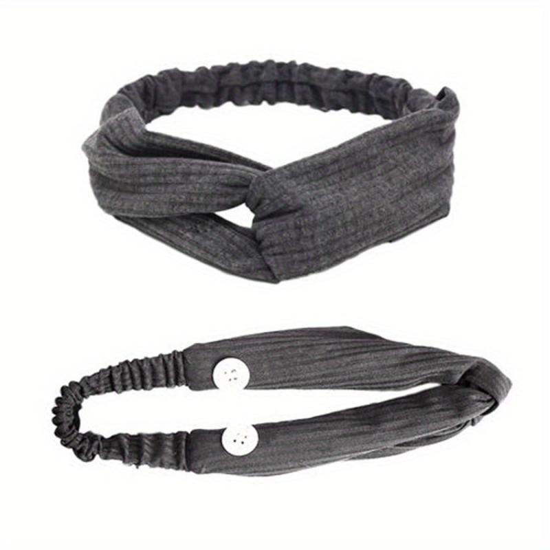 Solid Fabric Elastic Headband Button Hair Band Turban for Yoga Sports