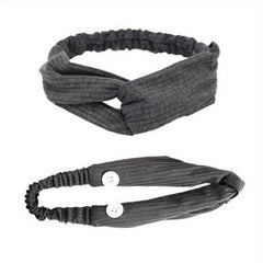 Solid Fabric Elastic Headband Button Hair Band Turban for Yoga Sports