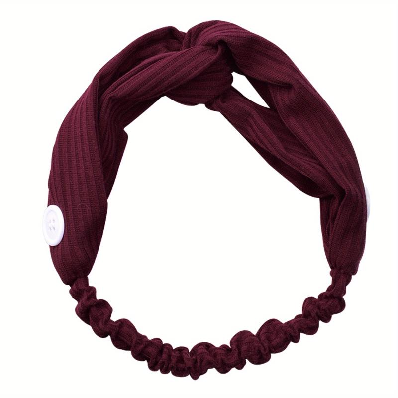 Solid Fabric Elastic Headband Button Hair Band Turban for Yoga Sports