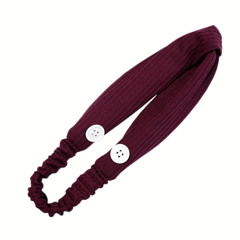 Solid Fabric Elastic Headband Button Hair Band Turban for Yoga Sports