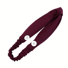 Solid Fabric Elastic Headband Button Hair Band Turban for Yoga Sports
