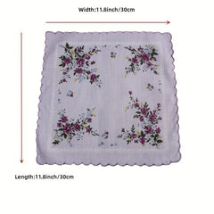 Crescent Edge Square Scarf Flower Print Lightweight Handkerchief