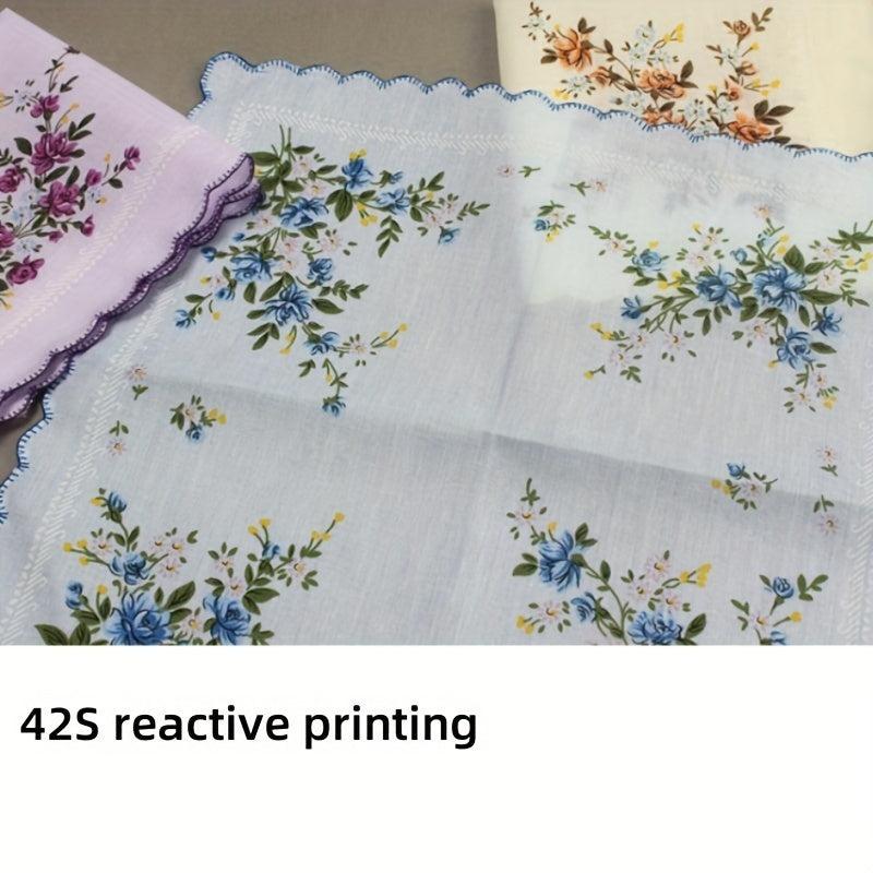 Crescent Edge Square Scarf Flower Print Lightweight Handkerchief