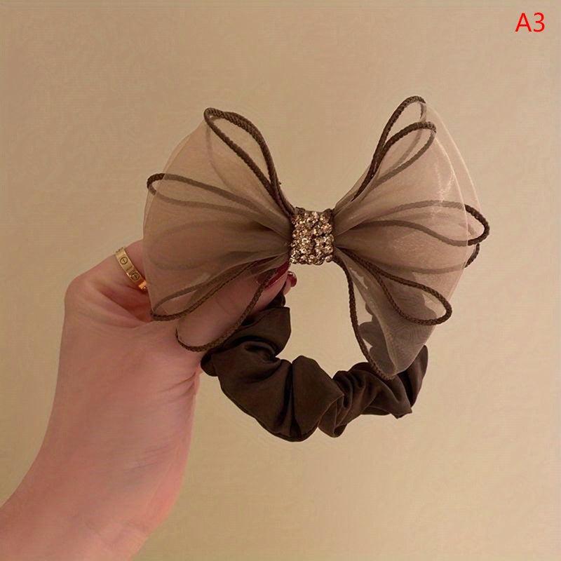 Mesh Bow Hair Ring Rhinestone Bow Ponytail Hair Rope Women's Hair Accessories