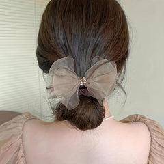 Mesh Bow Hair Ring Rhinestone Bow Ponytail Hair Rope Women's Hair Accessories