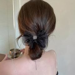 Mesh Bow Hair Ring Rhinestone Bow Ponytail Hair Rope Women's Hair Accessories