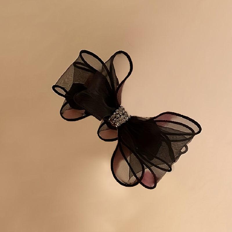 Mesh Bow Hair Ring Rhinestone Bow Ponytail Hair Rope Women's Hair Accessories