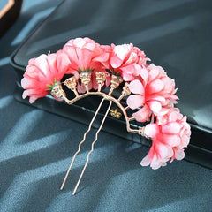 Chinese Silk Flower Headdress Nine Hole Row Hairpin