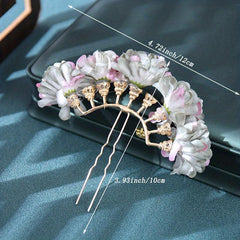 Chinese Silk Flower Headdress Nine Hole Row Hairpin