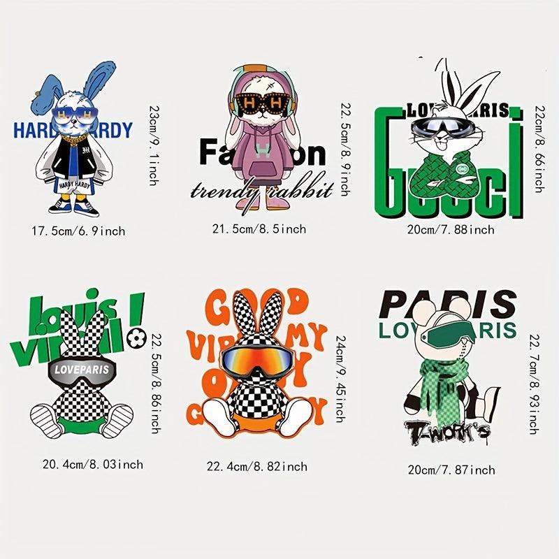 Cartoon Rabbit Sticker Iron on Heat Transfer For T-shirt Jeans Backpack