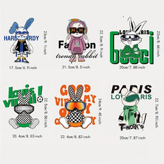 Cartoon Rabbit Sticker Iron on Heat Transfer For T-shirt Jeans Backpack